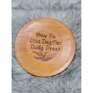 Vintage Wooden Decorative "Give Us This Day Our Daily Bread" Brown Plate Plaque